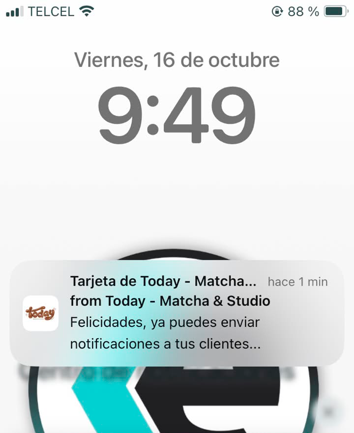 Notificación real de activación de Today Matcha recibida en la pantalla de un teléfono